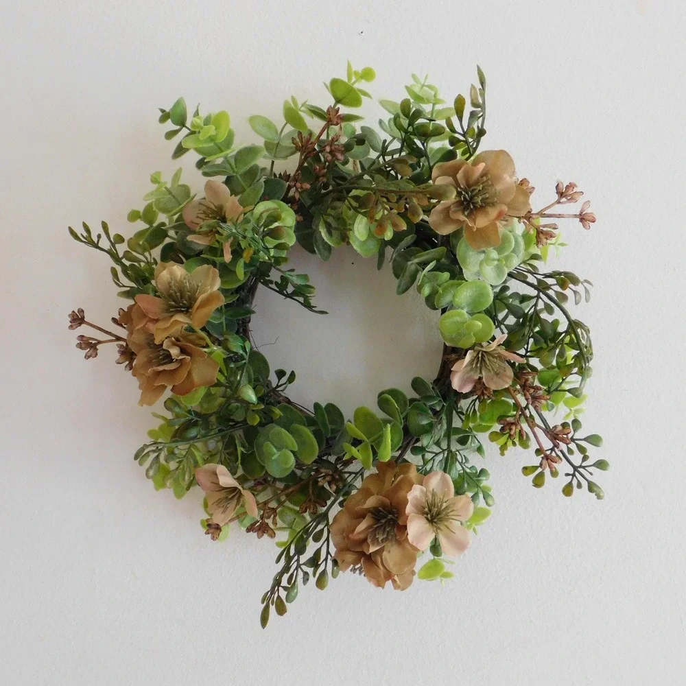Fall Candle Ring Wreath, Mini Thanksgiving Cabinet Decor